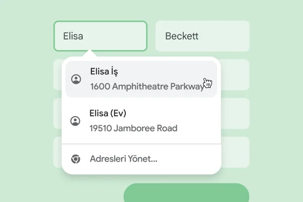 Otomatik doldurma özelliğini kullanarak adını ve adresini forma hemen girebilen bir kullanıcı gösteriliyor.